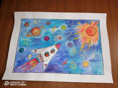 Картина. Автор: Михайлов Артем. Техника: акварель. Класс: 3 Космические герои