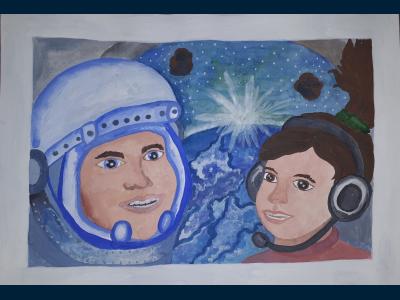 Картина. Автор: Гупалова Виктория. Техника: смешанная техника. Класс: 3 Мой лучший друг - космонавт