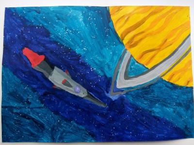 Картина. Автор: Скрипкина Екатерина. Техника: гуашь. Класс: 3 Полёт на Сатурн