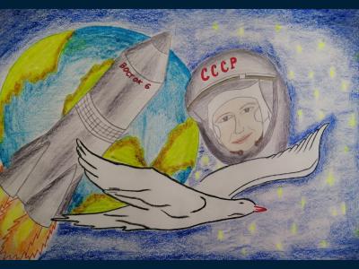 Картина. Автор: Мазур Дмитрий. Техника: смешанная техника. Класс: 3 "Человек в космосе"