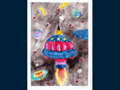 Картина. Автор: Ахматдинов Тимур Ильшатович. Техника: акварель. Класс: 3 Космическая техника