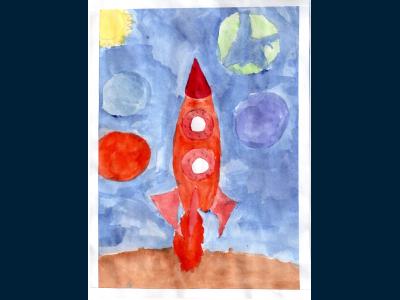 Картина. Автор: Шарипова Ляйсян Линатовна. Техника: акварель. Класс: 3 Космическая техника