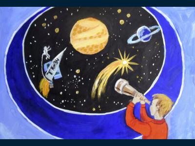 Картина. Автор: Буркин Георгий. Техника: акварель. Класс: 3 я познаю  вселенную