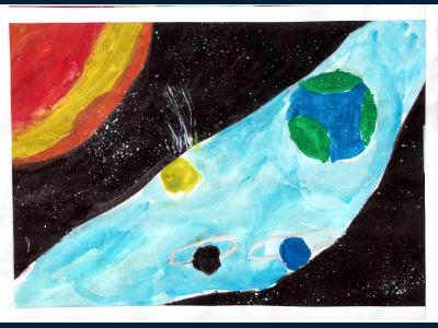 Картина. Автор: Шарифьянова Юстина Загитовна. Техника: акварель. Класс: 3 Космические витражи