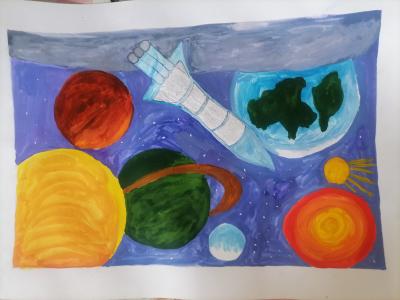 Картина. Автор: Губайдуллина Арина. Техника: гуашь. Класс: 3 Я и мой космос