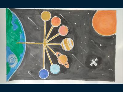 Картина. Автор: Султанова Карима. Техника: гуашь. Класс: 3 "Цветущая планета"Курай"