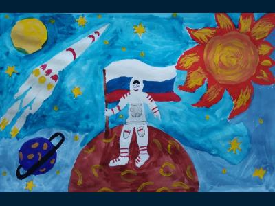 Картина. Автор: Кагарманова Маргарита. Техника: акварель. Класс: 3 Космос