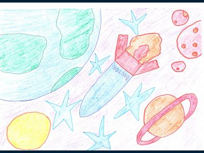 Картина. Автор: Фахртдинов Данис. Техника: смешанная техника. Класс: 3 Космическая фантазия