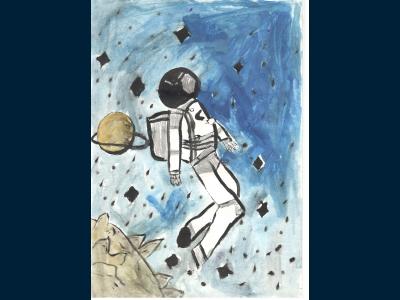 Картина. Автор: Габдуллина Карина. Техника: гуашь. Класс: 3 Я покоряю космос