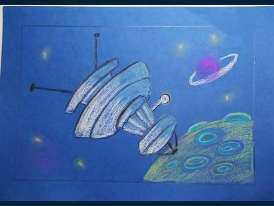 Картина. Автор: Шагапов Даниэль. Техника: пастель. Класс: 3 Космическая техника