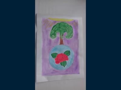 Картина. Автор: Галлямов Самир. Техника: смешанная техника. Класс: 3 Цветущая планета