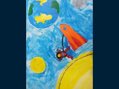 Картина. Автор: Гаязов Ильназ. Техника: акварель. Класс: 3 человек в космосе