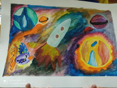 Картина. Автор: Кныш Екатерина. Техника: акварель. Класс: 3 Мой космический мир