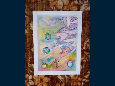 Картина. Автор: Ишбулатова Джамиля. Техника: карандаш. Класс: 3 Я и мой космос