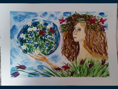 Картина. Автор: Сарина Илина. Техника: акварель. Класс: 3 Цветущая Земля