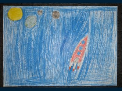 Картина. Автор: Хусаинов Нияз Эльмирович. Техника: акварель. Класс: 3 Космос