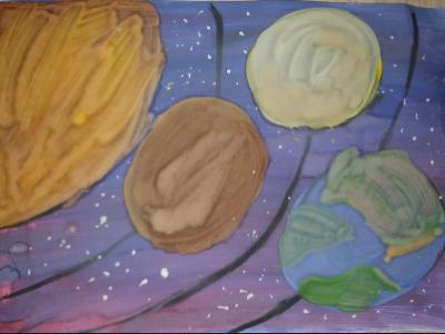 Картина. Автор: Сулейманова Эмина. Техника: гуашь. Класс: 3 Наш космос