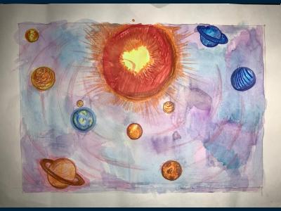 Картина. Автор: Хасанова Камилла. Техника: акварель. Класс: 3 Я рисую космос