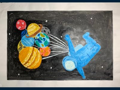 Картина. Автор: Хайсарова Оксана. Техника: акварель. Класс: 3 Я и мой космос