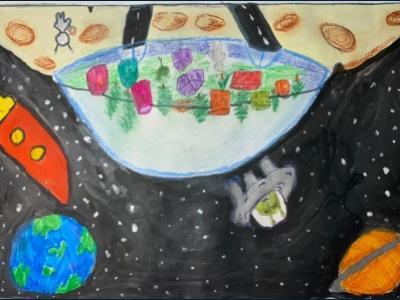 Картина. Автор: Хакимова Залина. Техника: акварель. Класс: 3 Город на Луне