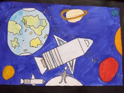 Картина. Автор: Мирсаев Амин. Техника: смешанная техника. Класс: 3 Я и мой космос