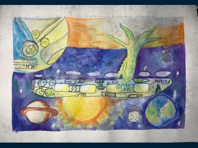 Картина. Автор: Ниязгулова Алсу. Техника: акварель. Класс: 3 Путешествие в космос
