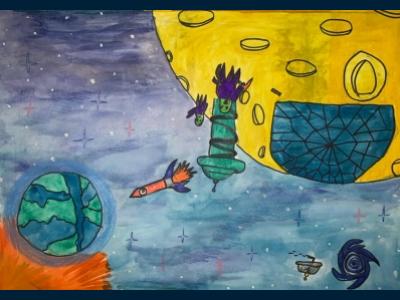 Картина. Автор: Исянаманов Дияз. Техника: акварель. Класс: 3 Загадочный и необъятный космос