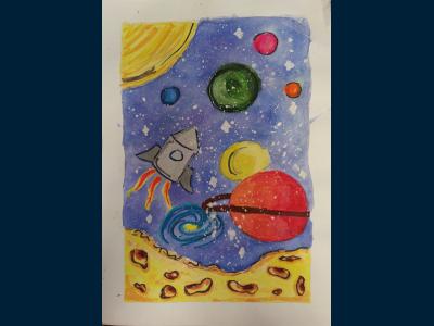 Картина. Автор: Галиакберова Азалия. Техника: гуашь. Класс: 4 В мире галактики
