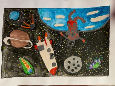 Картина. Автор: Кудашева Сабрина. Техника: акварель. Класс: 4 Я и космос