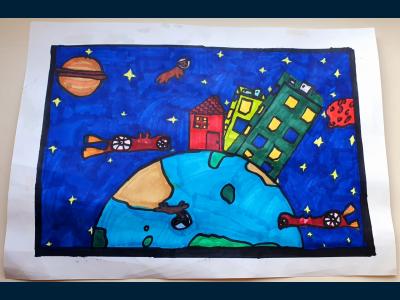 Картина. Автор: Бобаева Кира. Техника: другая. Класс: 4 Фантастический город будещего