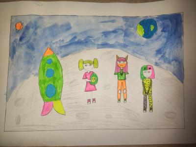 Картина. Автор: Шабаева Милена. Техника: смешанная техника. Класс: 4 Мой космический мир