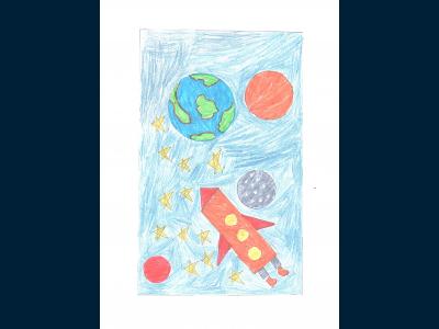 Картина. Автор: Алибаев Марсель. Техника: карандаш. Класс: 4 Космическое путешествие