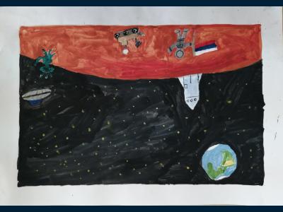 Картина. Автор: Янбердина Аделина. Техника: акварель. Класс: 4 Путешествие в космос