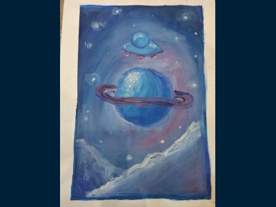 Картина. Автор: Ахмадуллина Амелия. Техника: гуашь. Класс: 4 Космические гости