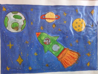 Картина. Автор: Хуснуяров Арслан. Техника: акварель. Класс: 4 Полетели...