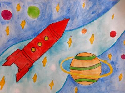 Картина. Автор: Ичитовкин Кирилл. Техника: акварель. Класс: 4 Волшебный космический мир