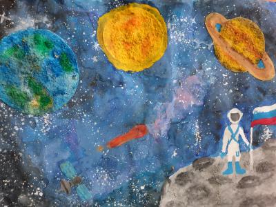 Картина. Автор: Фокин Кирилл. Техника: гуашь. Класс: 4 Покорители космоса