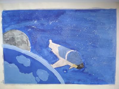 Картина. Автор: Хасанов Искандер. Техника: гуашь. Класс: 4 "Моя космическая машина"