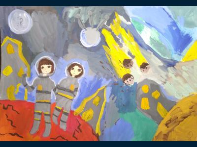 Картина. Автор: Сунгатуллина Русалина. Техника: гуашь. Класс: 4 "На другой планете"