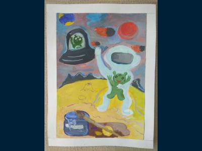 Картина. Автор: Хлынова Полина. Техника: гуашь. Класс: 4 "Космические гости"