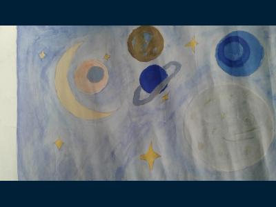 Картина. Автор: Сахаув Эмиль. Техника: акварель. Класс: 4 Космические дали