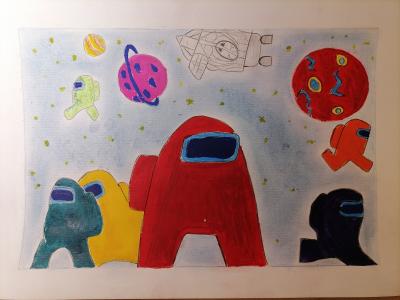 Картина. Автор: Ахмеров Тимур Римович. Техника: смешанная техника. Класс: 4 Космические герои