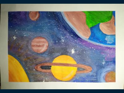 Картина. Автор: Улямаева Ульяна Флюровна. Техника: гуашь. Класс: 4 Космические дали