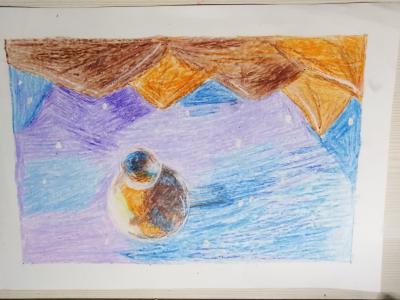 Картина. Автор: Полтарабатько Полина. Техника: смешанная техника. Класс: 5 Космические горы