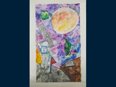Картина. Автор: Насифуллина Ляйсан. Техника: акварель. Класс: 5 "Путешествия во Вселенной"