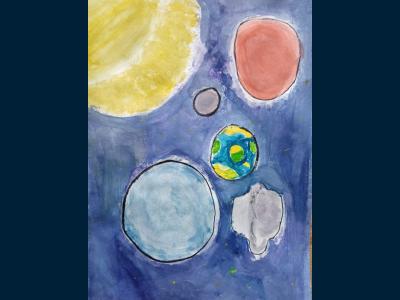 Картина. Автор: Кильчинбаева Дильбар. Техника: акварель. Класс: 5 Космические дали