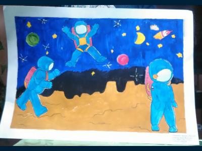 Картина. Автор: Усманова Алина Фиделовна. Техника: гуашь. Класс: 5 Освоение  космоса  Россией