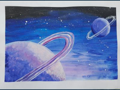 Картина. Автор: Фатыхов Тимур. Техника: гуашь. Класс: 5 Космические дали