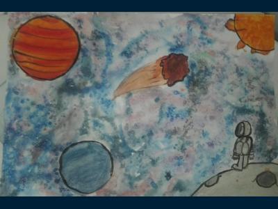 Картина. Автор: Мугтабарова Самира Фаузатовна. Техника: гуашь. Класс: 5 Безграничная галактика