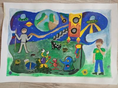 Картина. Автор: Абдуллина Лаура. Техника: гуашь. Класс: 5 Космические дали